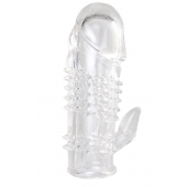 Прозрачная гелевая насадка с шипами и клиторальным отростком - 13 см. - Toyfa Basic - в Туле купить с доставкой