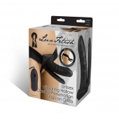 Полый страпон с двумя отростками и вибрацией Unisex Vibrating Hollow Strap-On Double Penetrating Dildo - 17,8 см. - Lux Fetish - купить с доставкой в Туле