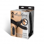 Чёрный полый страпон с вибрацией Unisex Vibrating Hollow Strap-On - 14 см. - Lux Fetish - купить с доставкой в Туле