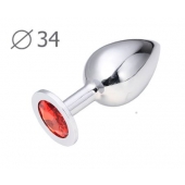Коническая серебристая анальная втулка с красным кристаллом - 8,2 см. - Anal Jewelry Plug - купить с доставкой в Туле
