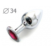 Коническая серебристая анальная втулка с малиновым кристаллом - 8,2 см. - Anal Jewelry Plug - купить с доставкой в Туле