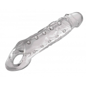Прозразная закрытая насадка на пенис с поддержкой мошонки Clearly Ample Penis Enhancer - 22 см. - XR Brands - в Туле купить с доставкой