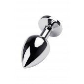 Серебристая коническая анальная пробка с красным кристаллом - 8 см. - ToyFa - купить с доставкой в Туле