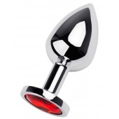 Серебристая коническая анальная пробка с красным кристаллом - 8 см. - ToyFa - купить с доставкой в Туле