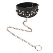 Черный ошейник с шипами и металлическим поводком-цепочкой - Notabu - купить с доставкой в Туле