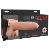 Телесный перезаряжаемый вибрострапон 7  Hollow Rechargeable Strap-on with Balls - 20,3 см. - Pipedream - купить с доставкой в Туле