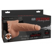 Телесный полый страпон с имитацией эякуляции 7.5  Hollow Squirting Strap-On with Balls Flesh - 21,6 см. - Pipedream - купить с доставкой в Туле