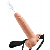 Телесный полый страпон с имитацией эякуляции 7.5  Hollow Squirting Strap-On with Balls Flesh - 21,6 см. - Pipedream - купить с доставкой в Туле
