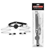 Черный кляп-шарик с зажимами на соски на металлической цепочке - Notabu - купить с доставкой в Туле