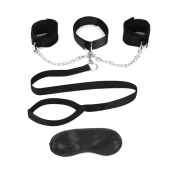 Чёрный ошейник с наручниками и поводком Collar Cuffs   Leash Set - Lux Fetish - купить с доставкой в Туле