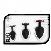 Набор черных анальных пробок с красным кристаллом-сердечком Bling Plugs Training Kit - Blush Novelties - купить с доставкой в Туле