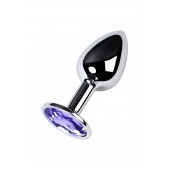 Серебристая конусовидная анальная пробка с фиолетовым кристаллом - 7 см. - ToyFa - купить с доставкой в Туле