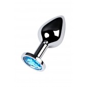 Серебристая конусовидная анальная пробка с голубым кристаллом - 8 см. - ToyFa - купить с доставкой в Туле