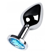 Серебристая конусовидная анальная пробка с голубым кристаллом - 8 см. - ToyFa - купить с доставкой в Туле