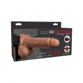 Кофейный перезаряжаемый вибрострапон 7  Hollow Rechargeable Strap-on with Balls - 20,3 см. - Pipedream - купить с доставкой в Туле
