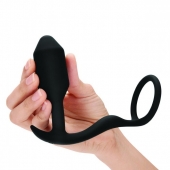 Черное эрекционное кольцо с анальным плагом Snug   Tug - b-Vibe - в Туле купить с доставкой