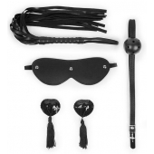 Эротический набор в черном цвете: маска, кляп, пэстисы, плётка - Notabu - купить с доставкой в Туле