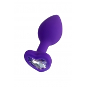Фиолетовая анальная втулка Diamond Heart с прозрачным кристаллом - 7 см. - ToyFa - купить с доставкой в Туле