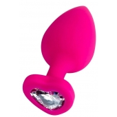 Розовая анальная втулка Diamond Heart с прозрачным кристаллом - 9,5 см. - ToyFa - купить с доставкой в Туле