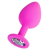 Розовая анальная втулка Brilliant с прозрачным кристаллом - 8 см. - ToyFa - купить с доставкой в Туле