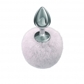 Серебристая анальная пробка с белым пушистым хвостиком Twinkle - Lola Games - купить с доставкой в Туле