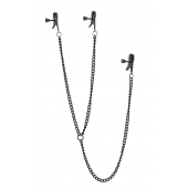 Черные зажимы на соски и клитор на цепочке DELUXE NIPPLE   CLIT CLAMPS - Dream Toys - купить с доставкой в Туле