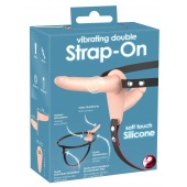 Телесный двойной вибрострапон с вибрацией Vibrating Double Strap-On - 15 см. - Orion - купить с доставкой в Туле