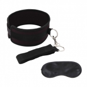Черный ошейник с длинным поводком Collar and Leash Set - Lux Fetish - купить с доставкой в Туле