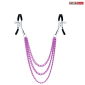 Оригинальные зажимы на соски с тройной розовой цепочкой - Notabu - купить с доставкой в Туле