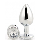 Серебристая анальная втулка с прозрачным кристаллом - 7,1 см. - Dream Toys - купить с доставкой в Туле