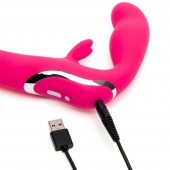 Ярко-розовый безремневой страпон Rechargeable Vibrating Strapless Strap-On - Happy Rabbit - купить с доставкой в Туле