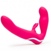 Ярко-розовый безремневой страпон Rechargeable Vibrating Strapless Strap-On - Happy Rabbit - купить с доставкой в Туле