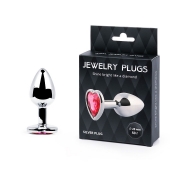 Серебристая анальная пробка с малиновым кристаллом-сердечком - 7 см. - Anal Jewelry Plug - купить с доставкой в Туле