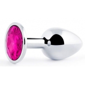 Серебристая анальная пробка с малиновым кристаллом - 7,2 см. - Anal Jewelry Plug - купить с доставкой в Туле