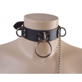 Черный кожаный ошейник Big Ring - Sitabella - купить с доставкой в Туле