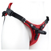 Красно-черный женский пояс с 2 способами крепления насадок и вагинальной пробкой - LOVETOY (А-Полимер) - купить с доставкой в Туле