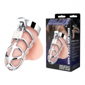 Серебристая металлическая клетка для члена с замком Enslave Cock Cage - BlueLine - купить с доставкой в Туле