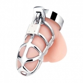 Серебристая металлическая клетка для члена с замком Enslave Cock Cage - BlueLine - купить с доставкой в Туле