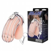 Серебристая металлическая клетка с анальным стимулятором Cock Cage - BlueLine - купить с доставкой в Туле