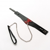 Черный широкий ошейник с красным декором и поводком - Crazy Handmade - купить с доставкой в Туле