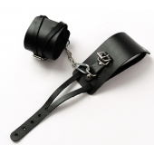 Черные кожаные оковы с креплением в виде веревочек - Crazy Handmade - купить с доставкой в Туле