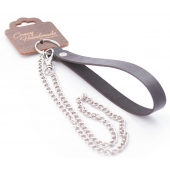 Серебристый металлический поводок с кожаной черной ручкой - 80 см. - Crazy Handmade - купить с доставкой в Туле