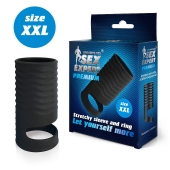 Черная открытая насадка на пенис с кольцом для мошонки XXL-size - 9,4 см. - Sex Expert - в Туле купить с доставкой