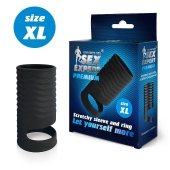 Черная открытая насадка на пенис с кольцом для мошонки XL-size - 8,9 см. - Sex Expert - в Туле купить с доставкой