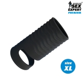 Черная открытая насадка на пенис с кольцом для мошонки XL-size - 8,9 см. - Sex Expert - в Туле купить с доставкой