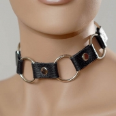 Кожаный черный ошейник с кольцами - Sitabella - купить с доставкой в Туле