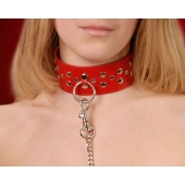 Красный кожаный ошейник с карабином и поводком - Sitabella - купить с доставкой в Туле