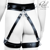 Черный кожаный пояс с гартерами - S-M - Notabu - купить с доставкой в Туле