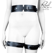 Черный кожаный пояс с гартерами - L-XL - Notabu - купить с доставкой в Туле