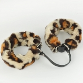 Черные кожаные оковы со съемной леопардовой опушкой - Sitabella - купить с доставкой в Туле